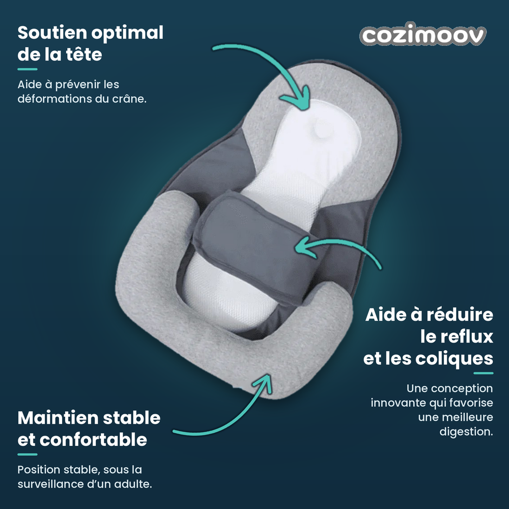 Détails du coussin Cozimoov : contour rembourré et coussin sous les jambes